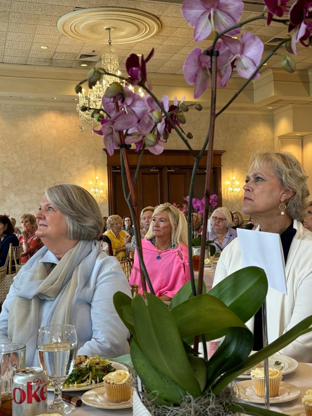 Julie Delgaudio, Cindy Armfield, and Leigh Ann Venable listen intently to author Larry Loftis.